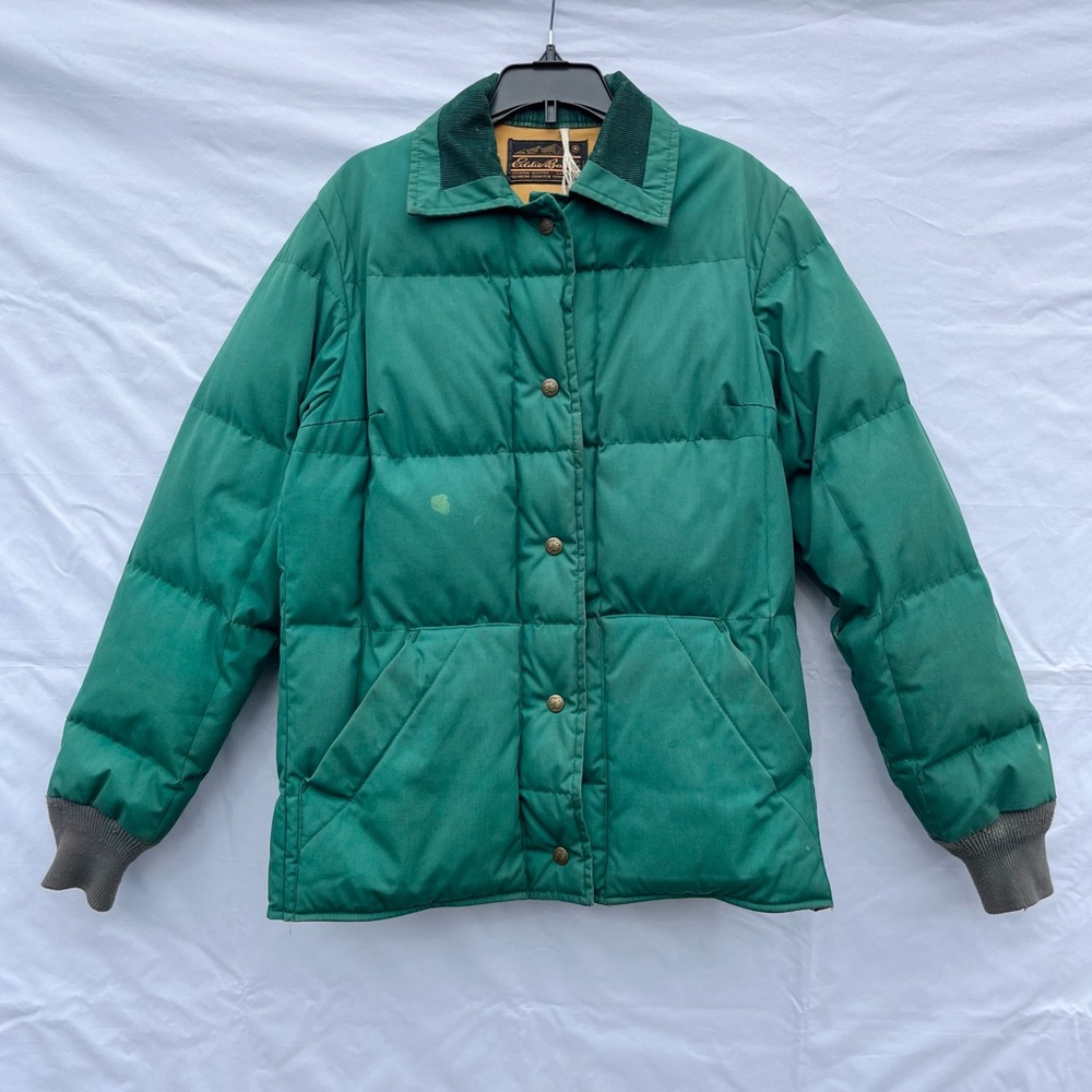 Vintage Eddie Bauer Goose Down Green Snap Button Puffer Coat Jacket